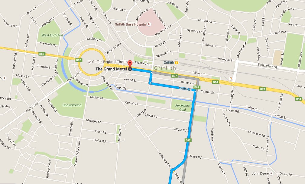 Map from Melbourne to Griffith