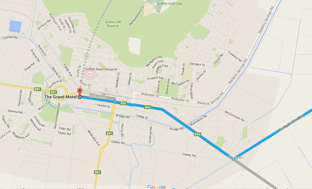 Map from Sydney to Griffith